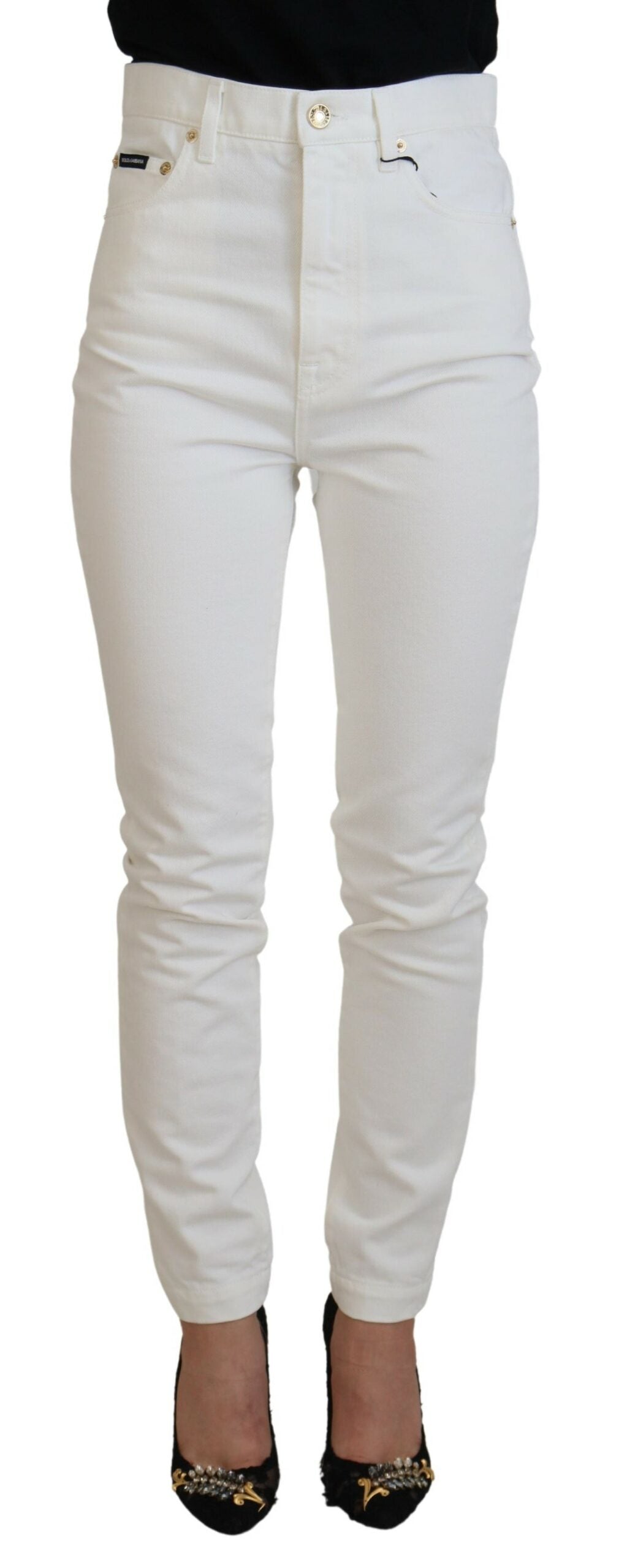 Off White High Waist Skinny Denim Cotton Jeans