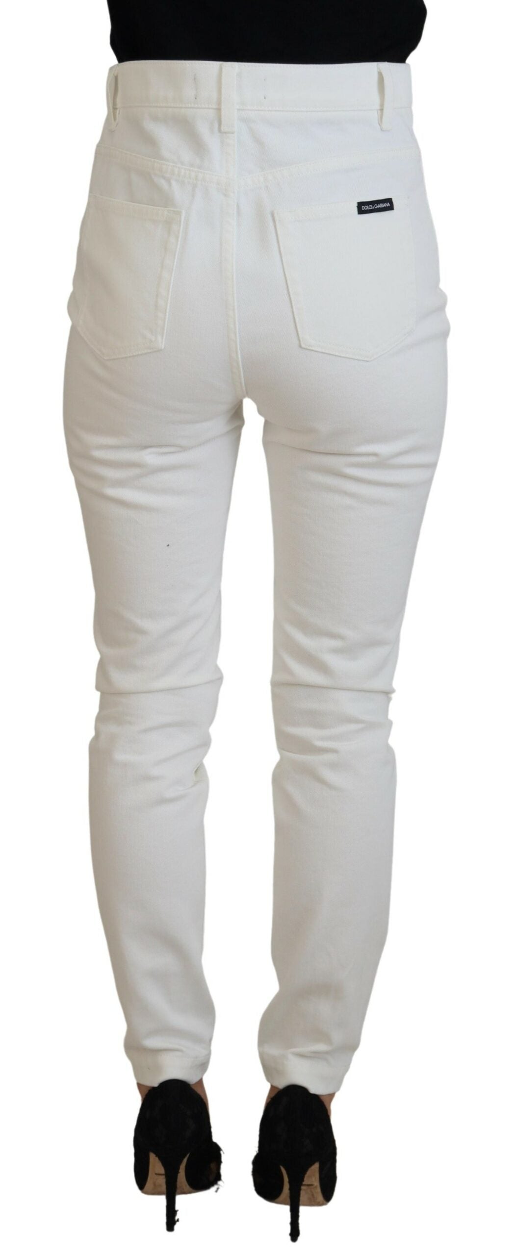 Off White High Waist Skinny Denim Cotton Jeans