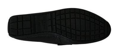 Black Lizard Leather Flat Loafers Shoes