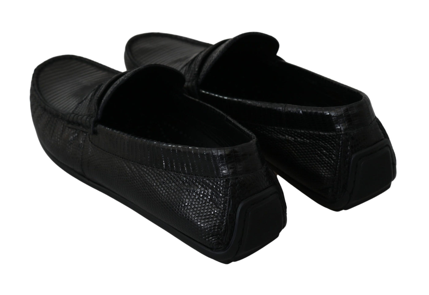 Black Lizard Leather Flat Loafers Shoes