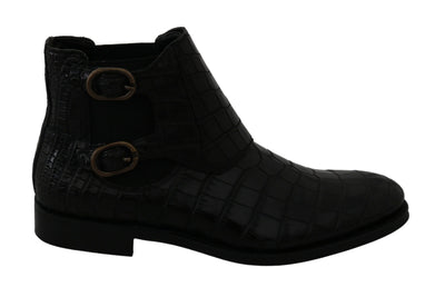 Black Crocodile Leather Derby Boots Shoes