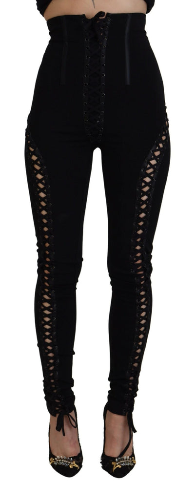 Black Viscose High Waist Cut Out Skinny Pants