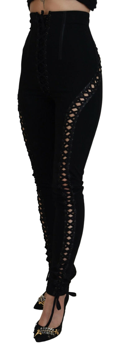 Black Viscose High Waist Cut Out Skinny Pants