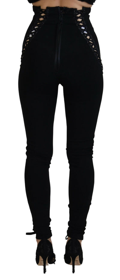 Black Viscose High Waist Cut Out Skinny Pants