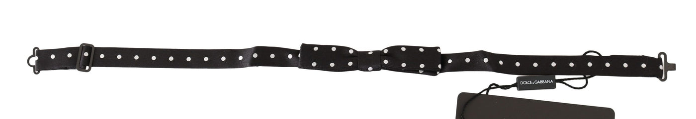 Black 100% Silk Polka Dot Adjustable Neck Bow Tie