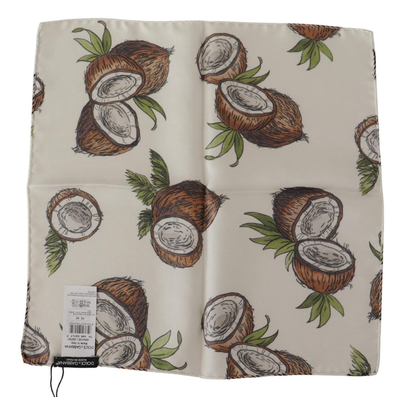 White Silk Coconuts Print Square Handkerchief Scarf