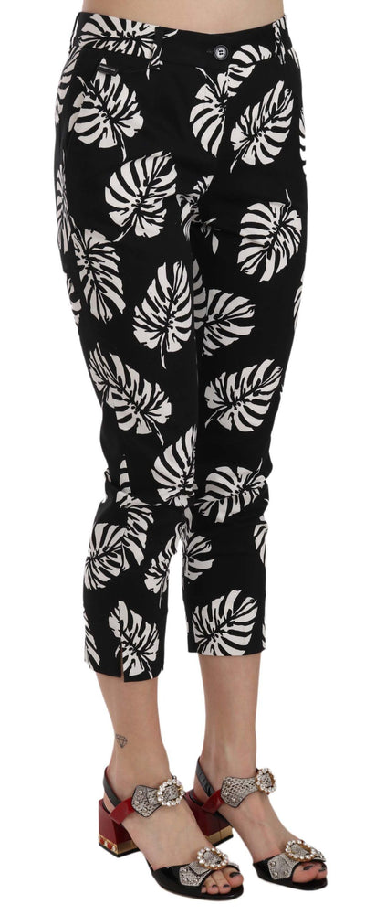 Black Palm Leaf Print Skinny Pants