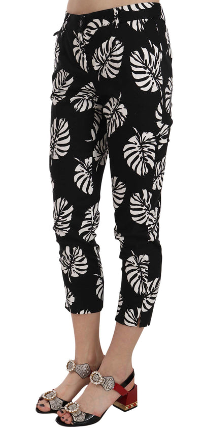 Black Palm Leaf Print Skinny Pants