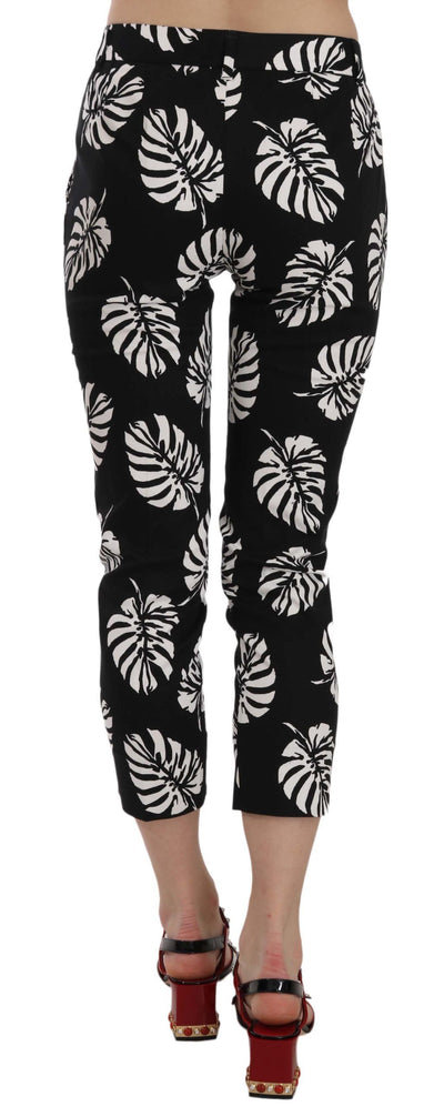 Black Palm Leaf Print Skinny Pants