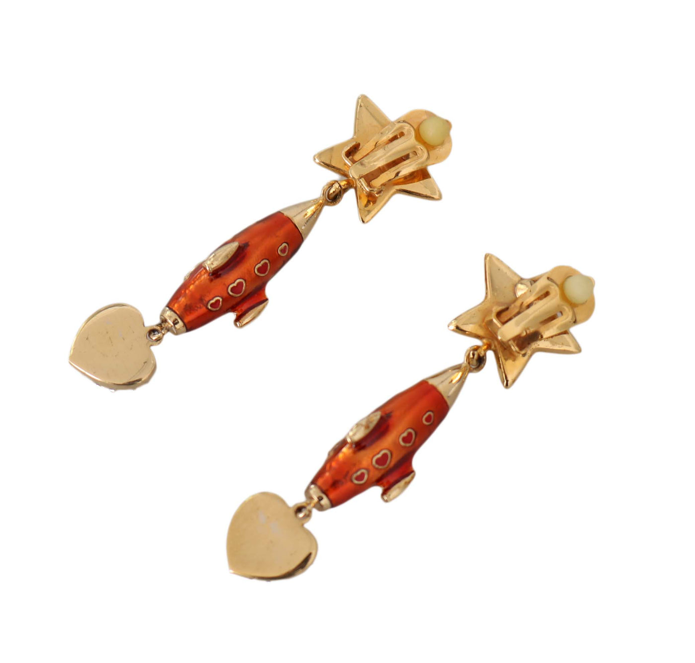 Gold Brass Rocket Crystal Design Dangling Earrings