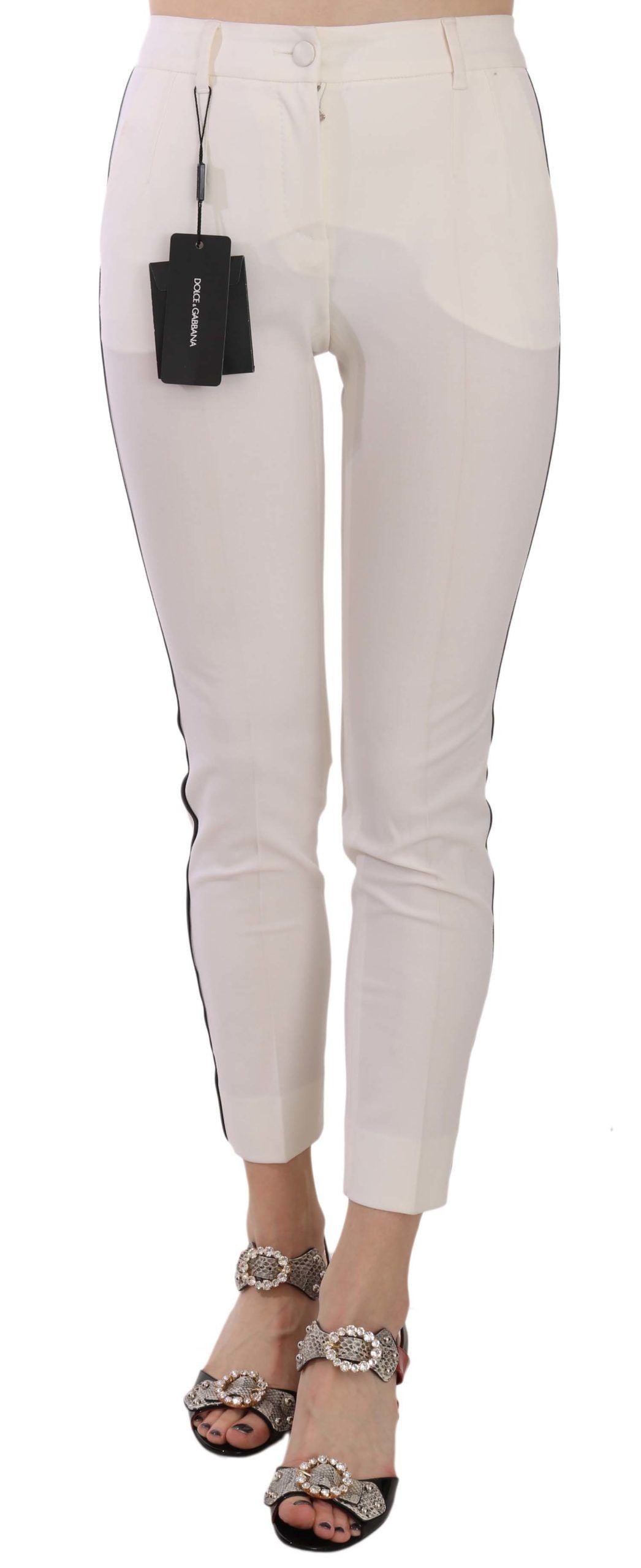 White Side Stripe Cropped Skinny Pants