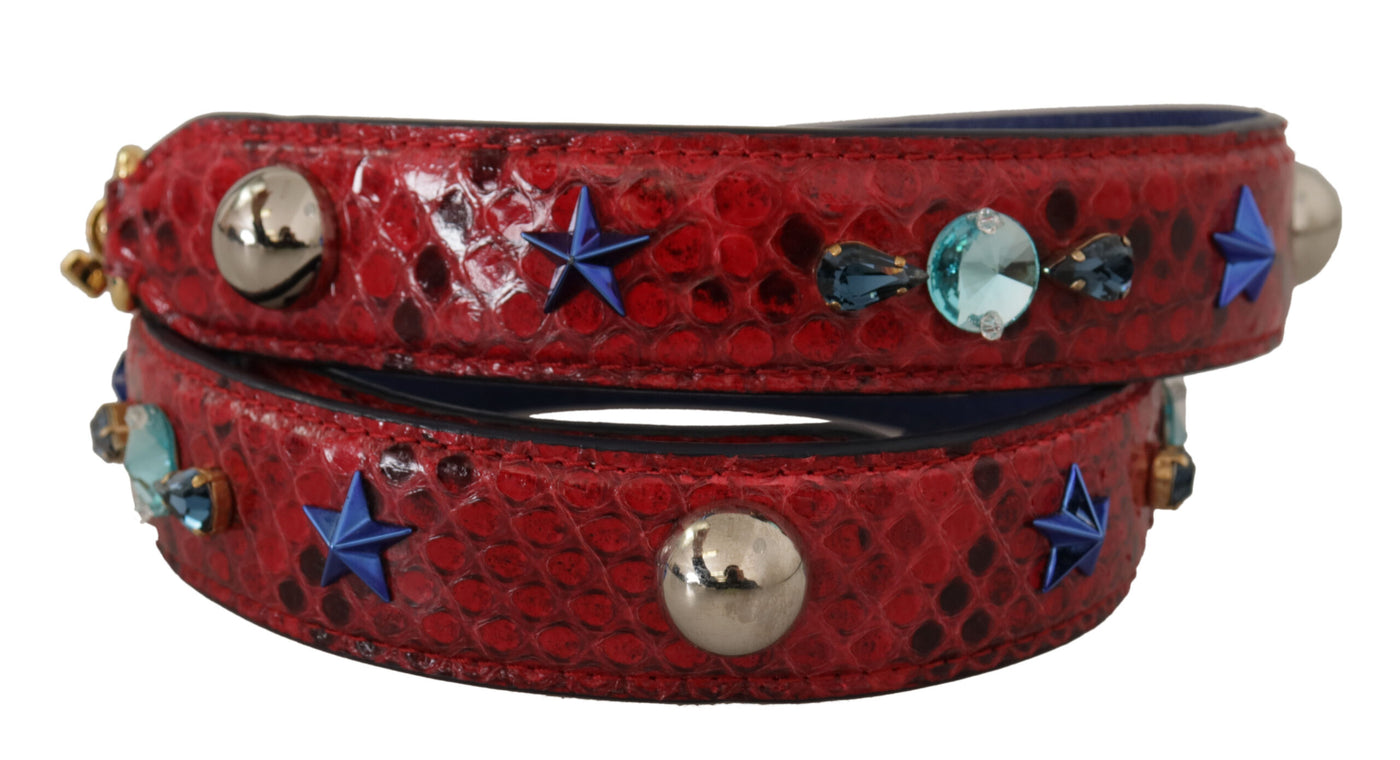 Red Exotic Leather Crystals Shoulder Strap