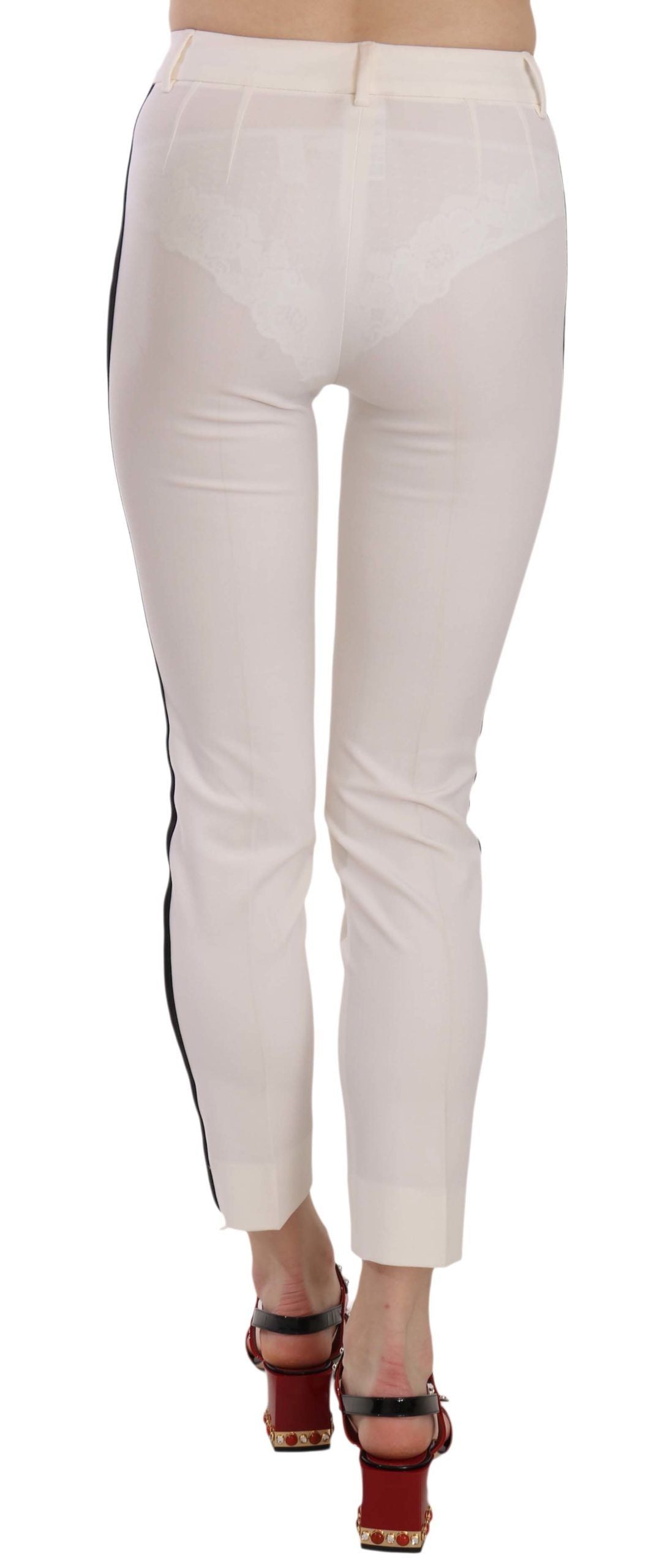 White Side Stripe Cropped Skinny Pants