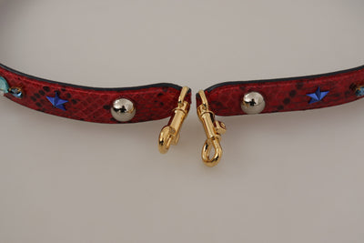 Red Exotic Leather Crystals Shoulder Strap