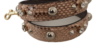 Beige Python Leather Studded Shoulder Strap