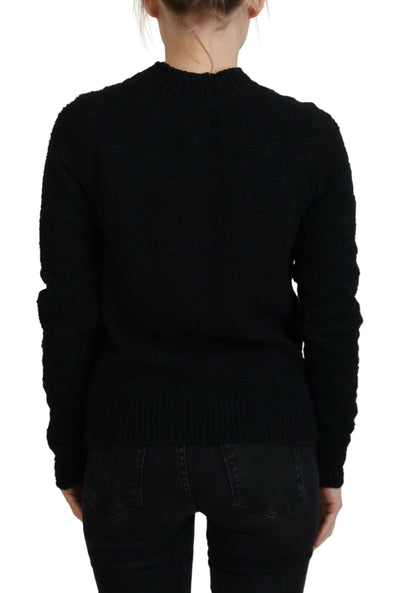 Black Wool Knit Crewneck Pullover Sweater