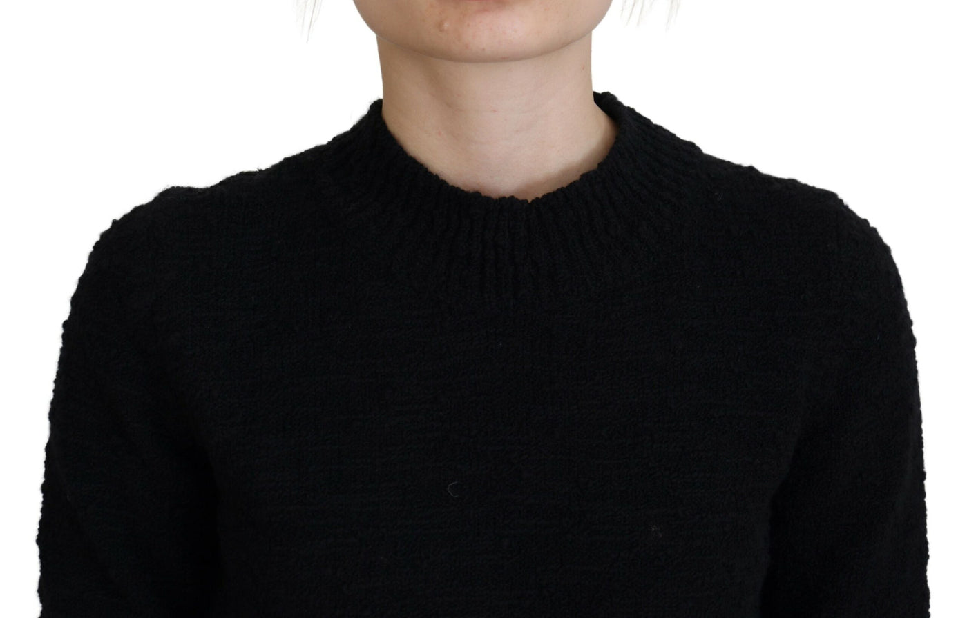 Black Wool Knit Crewneck Pullover Sweater