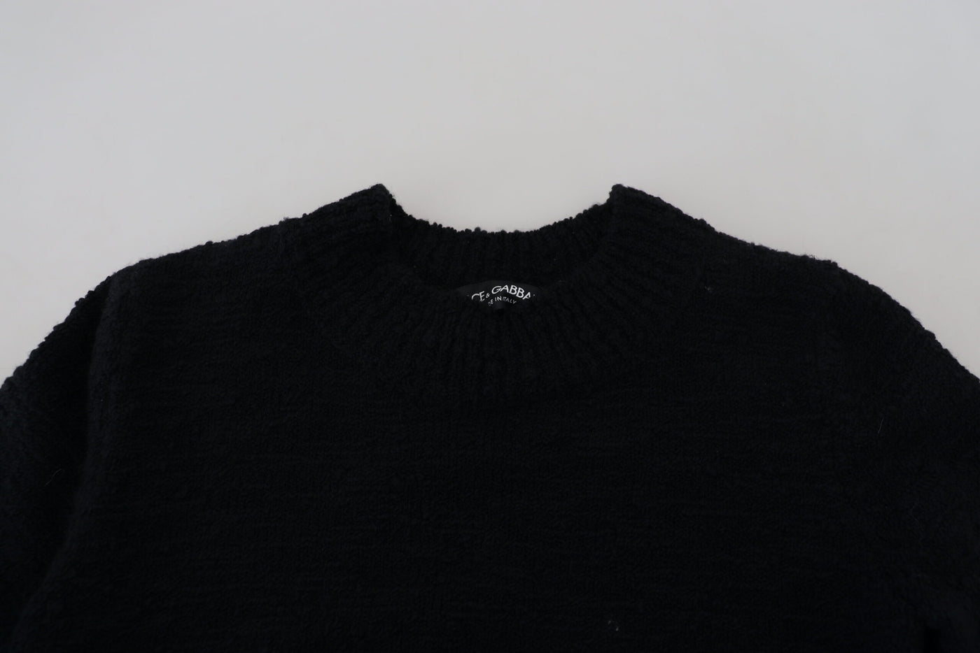 Black Wool Knit Crewneck Pullover Sweater