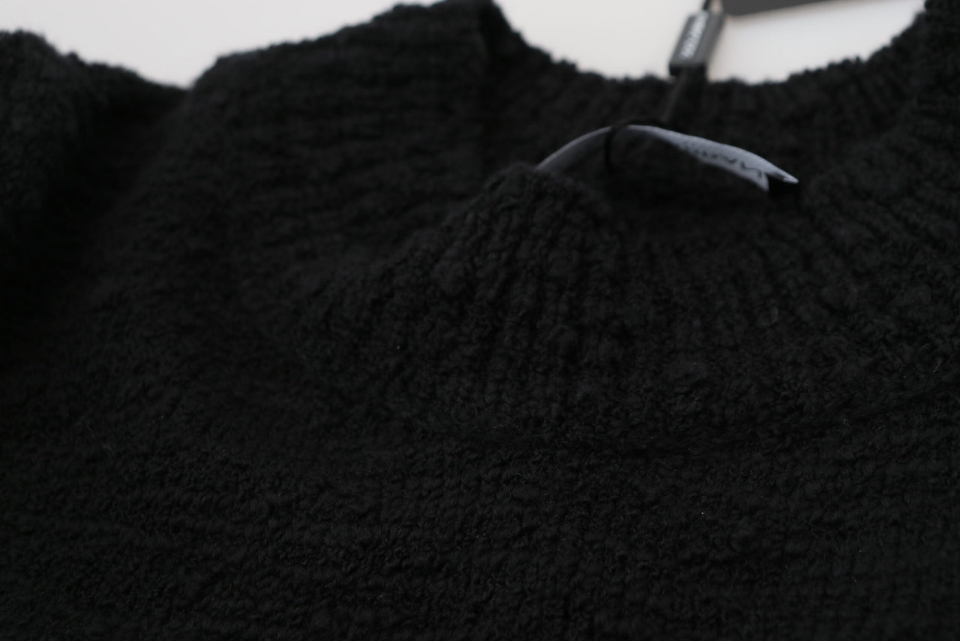 Black Wool Knit Crewneck Pullover Sweater