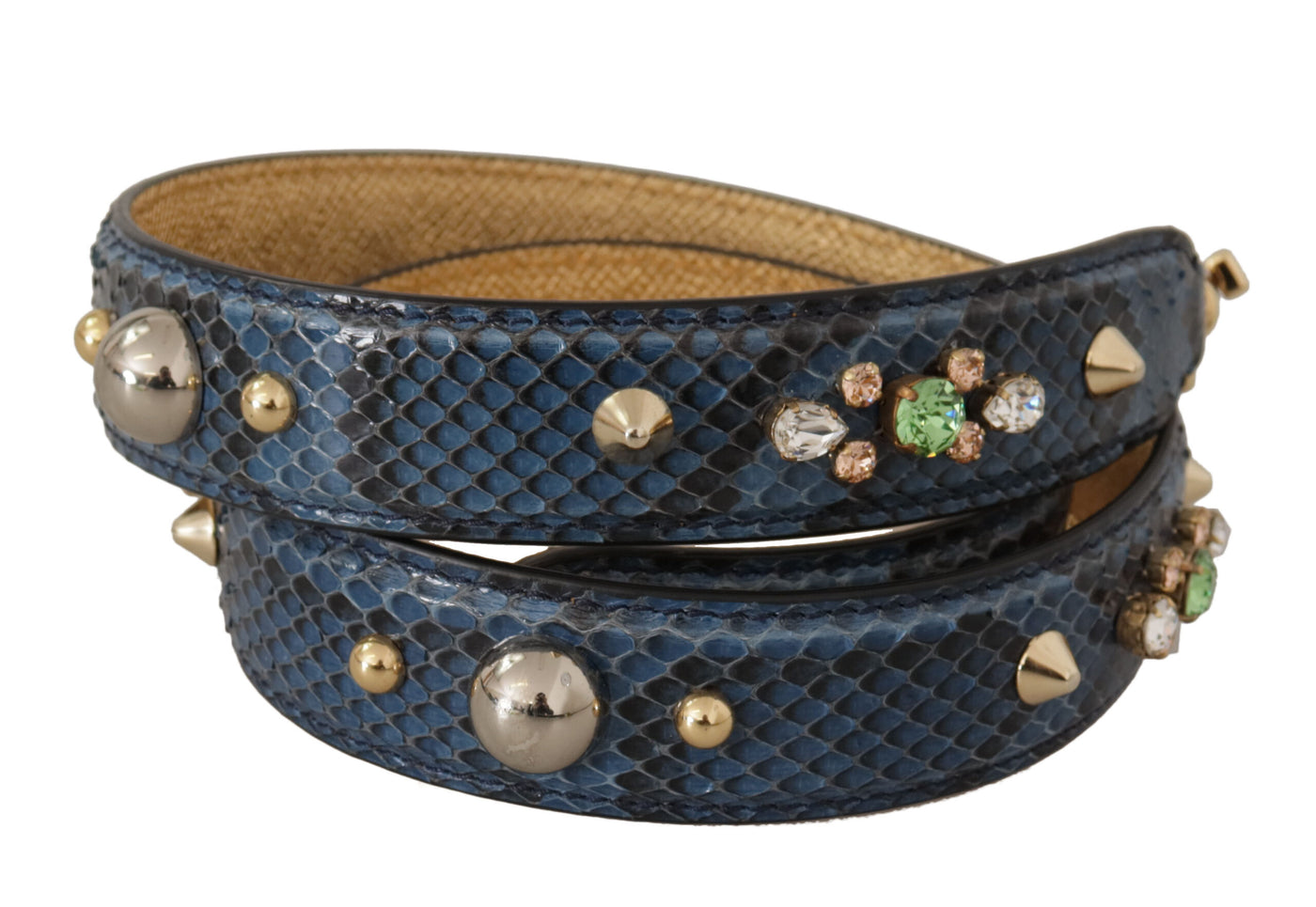 Blue Exotic Leather Crystals Shoulder Strap