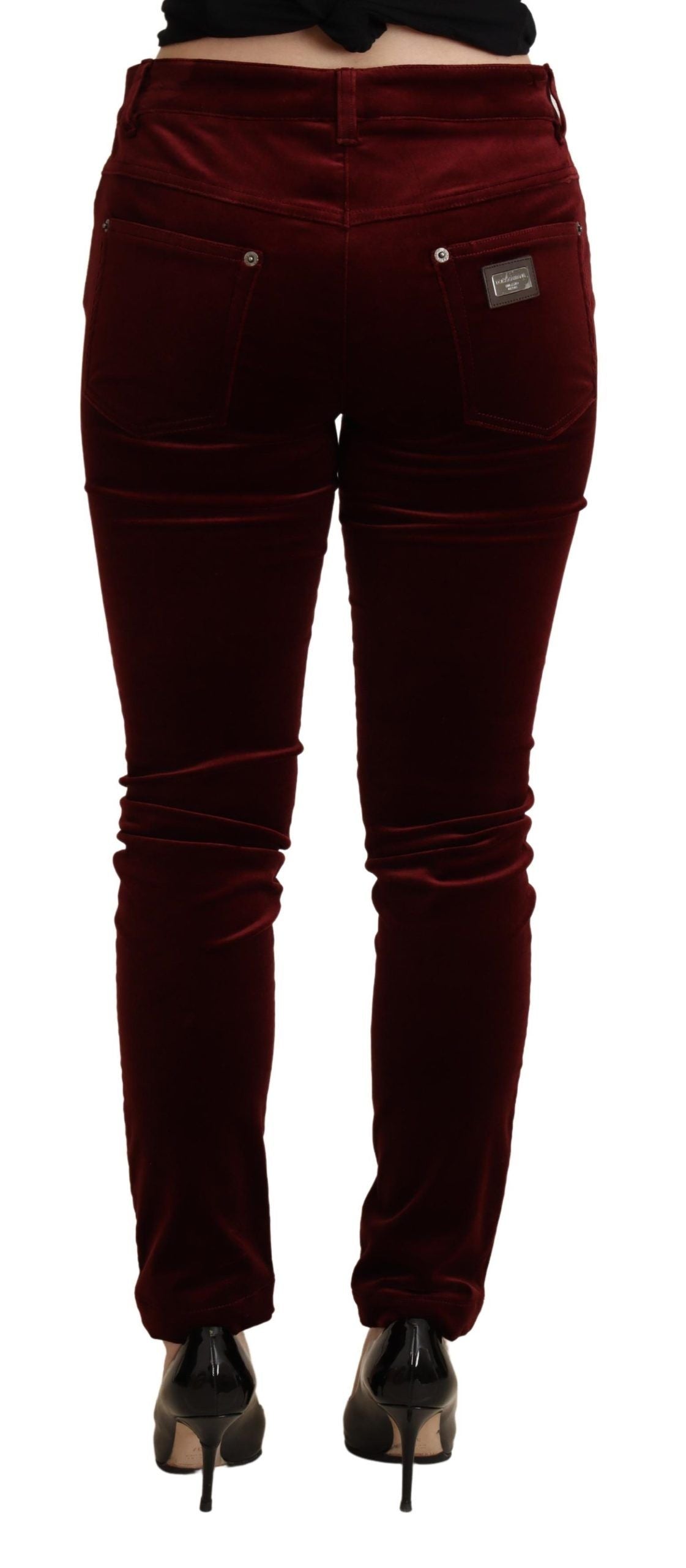 Bordeaux Red Velvet Skinny Trouser