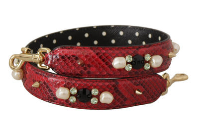 Red Exotic Leather Crystals Bag Shoulder Strap