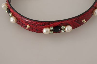 Red Exotic Leather Crystals Bag Shoulder Strap