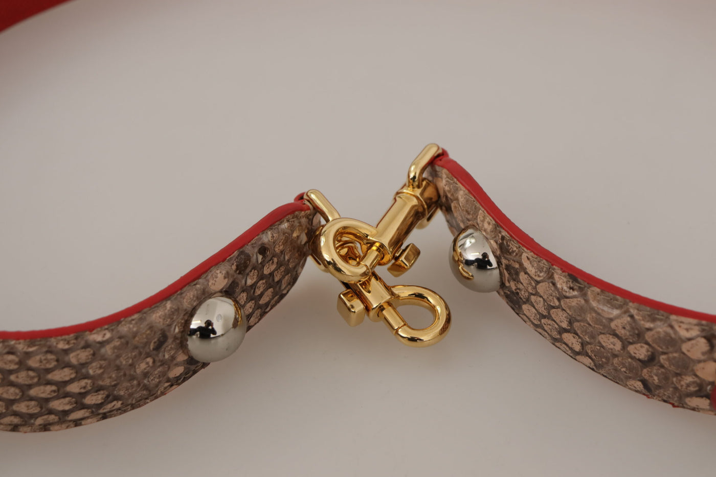 Brown Python Leather Crystals Shoulder Strap