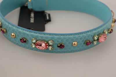 Blue Crystals Leather Bag Shoulder Strap