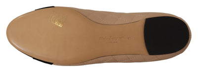 Beige and Black Nappa Leather Ballet Flat Shoes