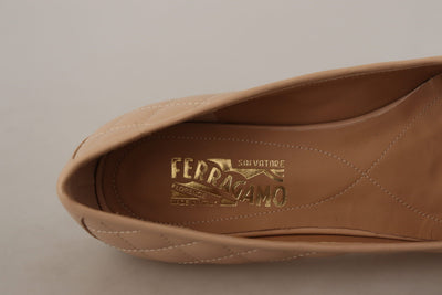 Beige and Black Nappa Leather Ballet Flat Shoes