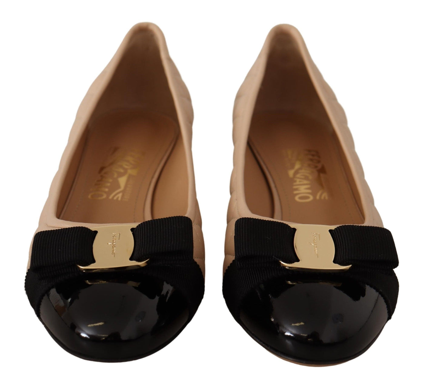 Beige and Black Nappa Leather Pumps Shoes