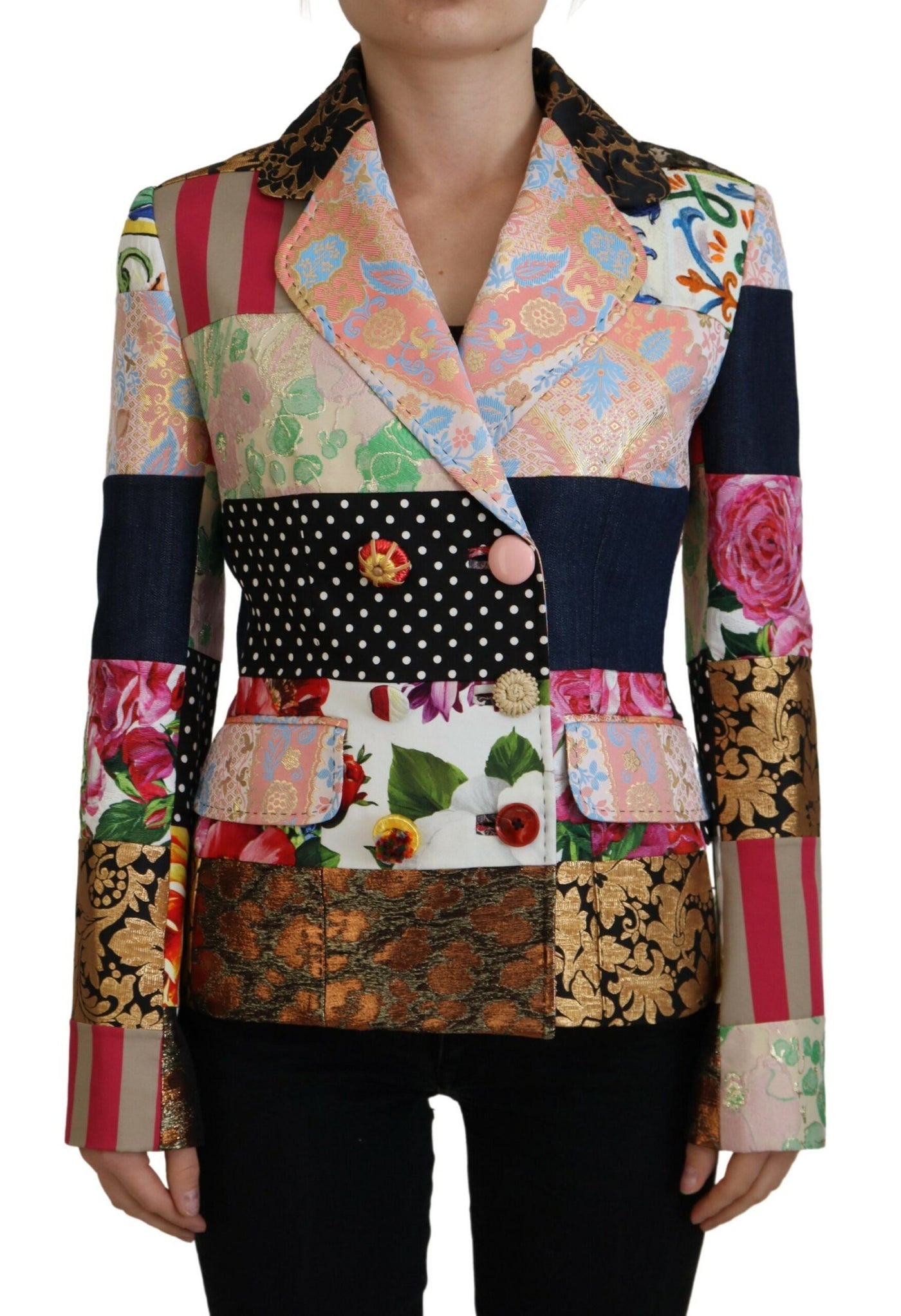 Multicolor Double Breasted Patchwork Jacquard Jacket