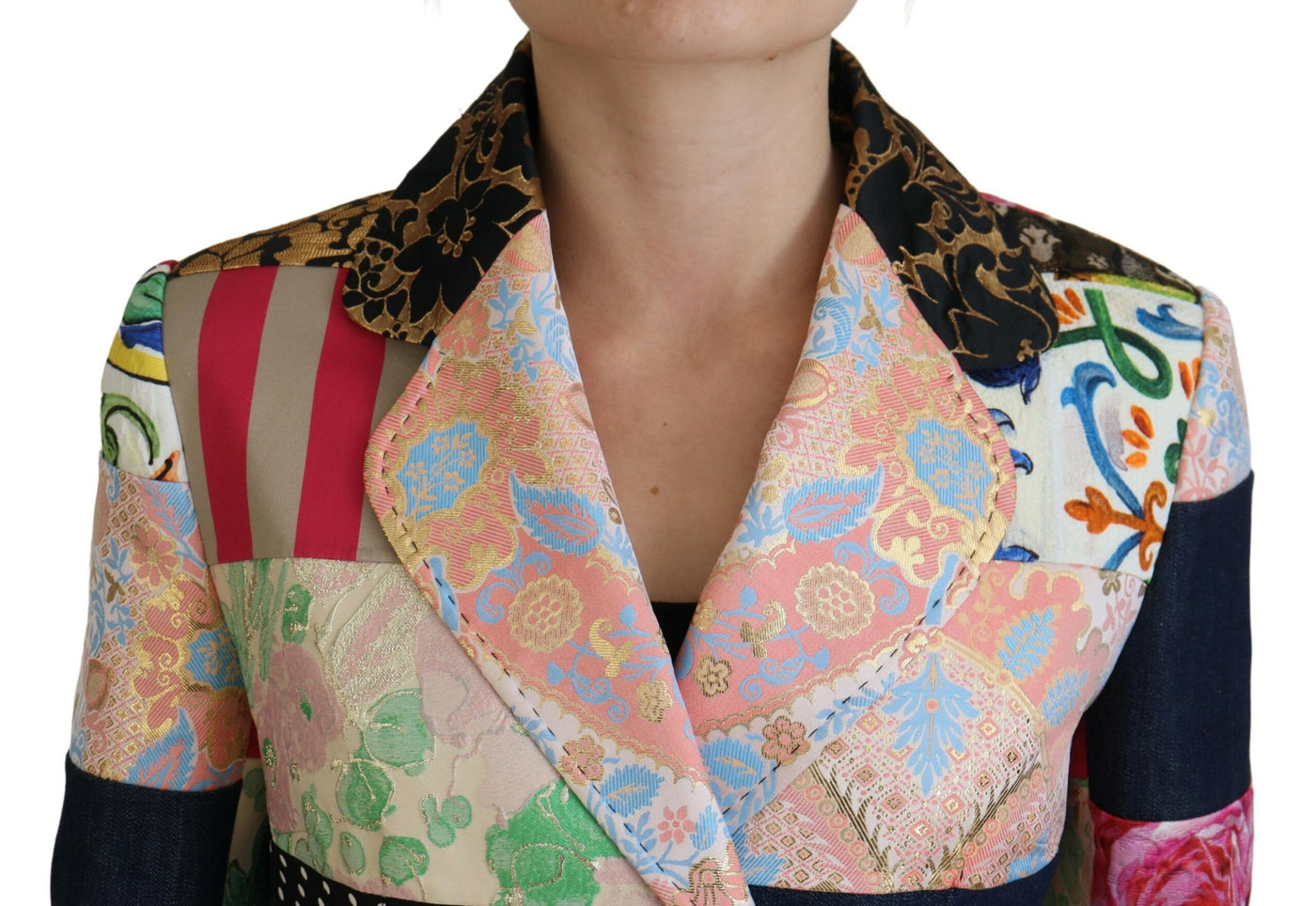 Multicolor Double Breasted Patchwork Jacquard Jacket