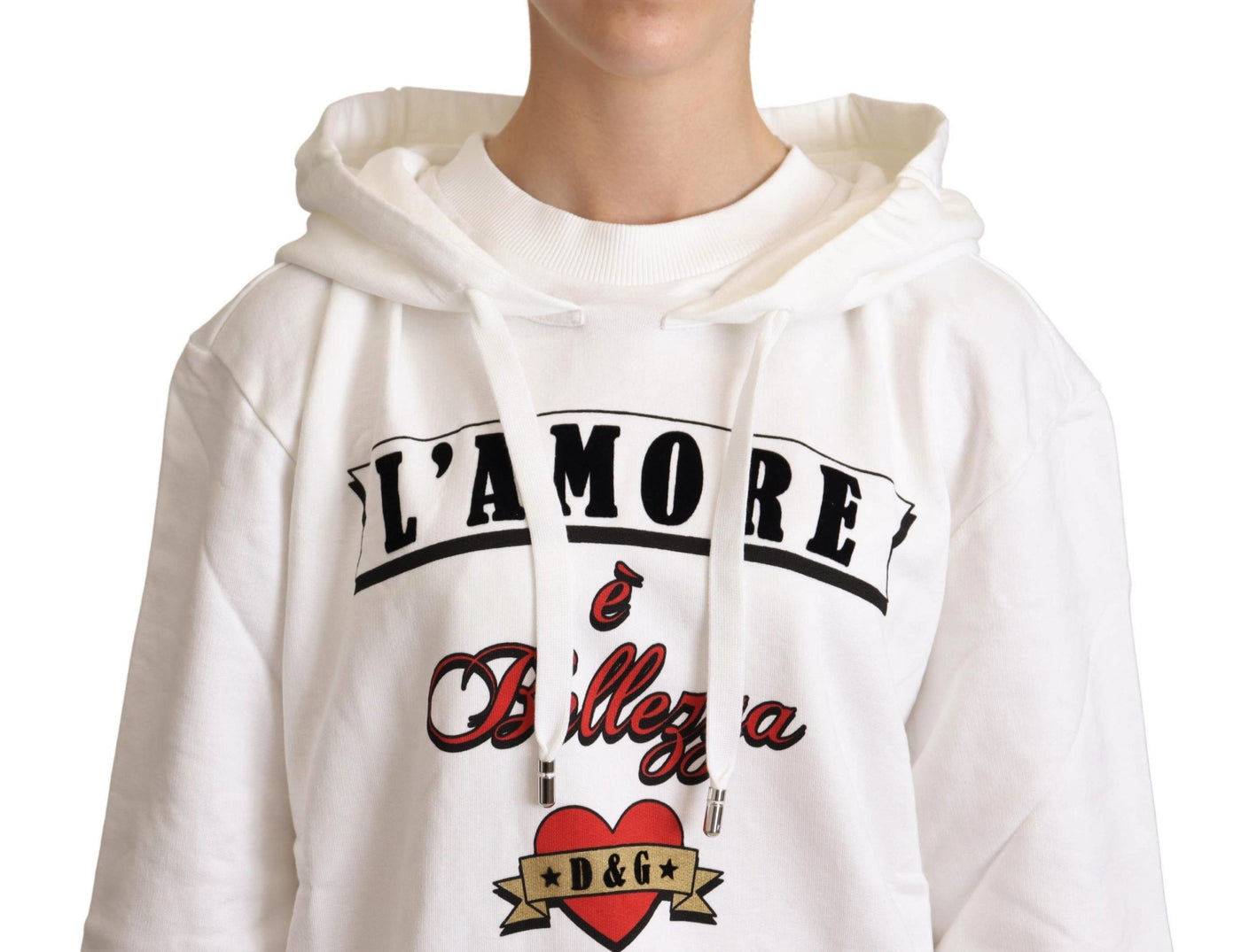 White L'Amore Hooded Pullover Sweater