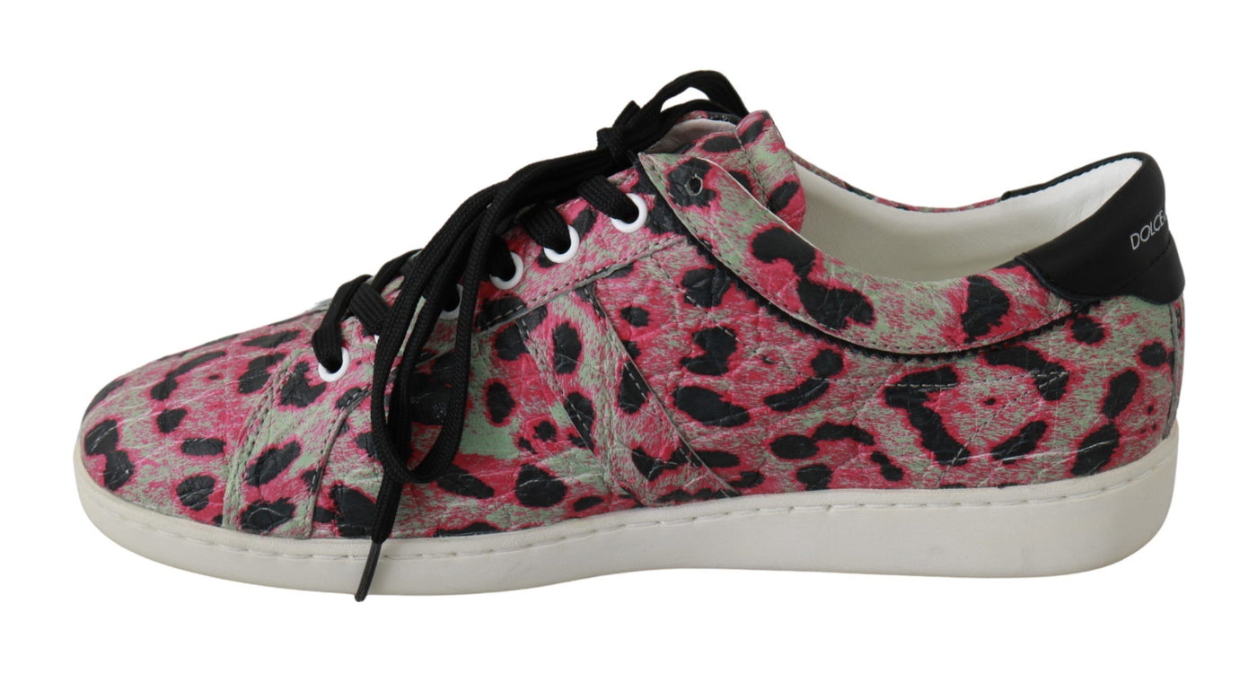 Pink Leopard Print Training Leather Flat Sneakers