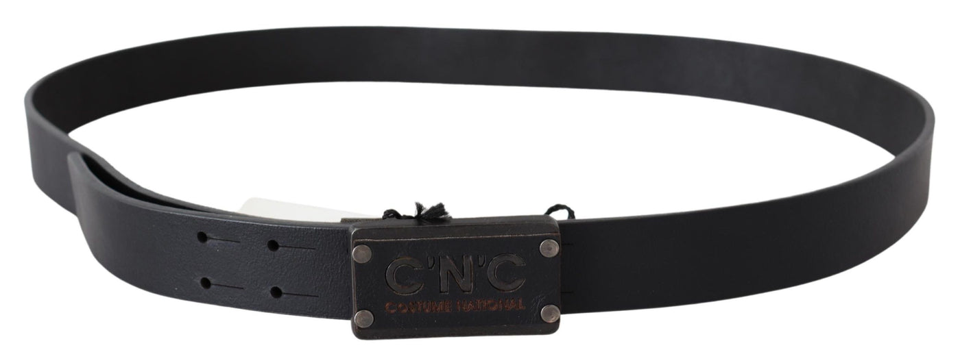 Black Leather Rustic Logo Buckle Waist Belt