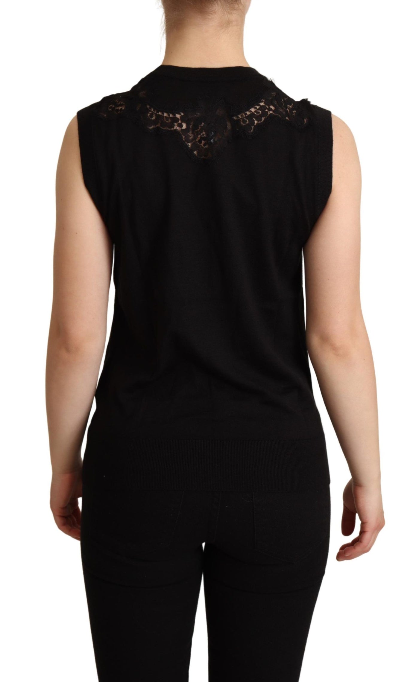 Black Cashmere Silk Cutout Tank Top