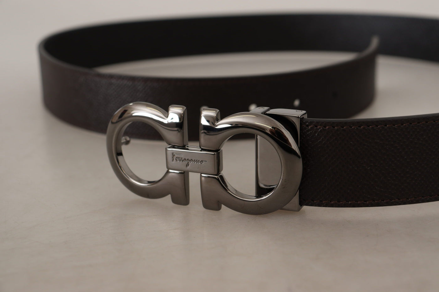 Dark Brown and Black Calf Leather Reversible Belt