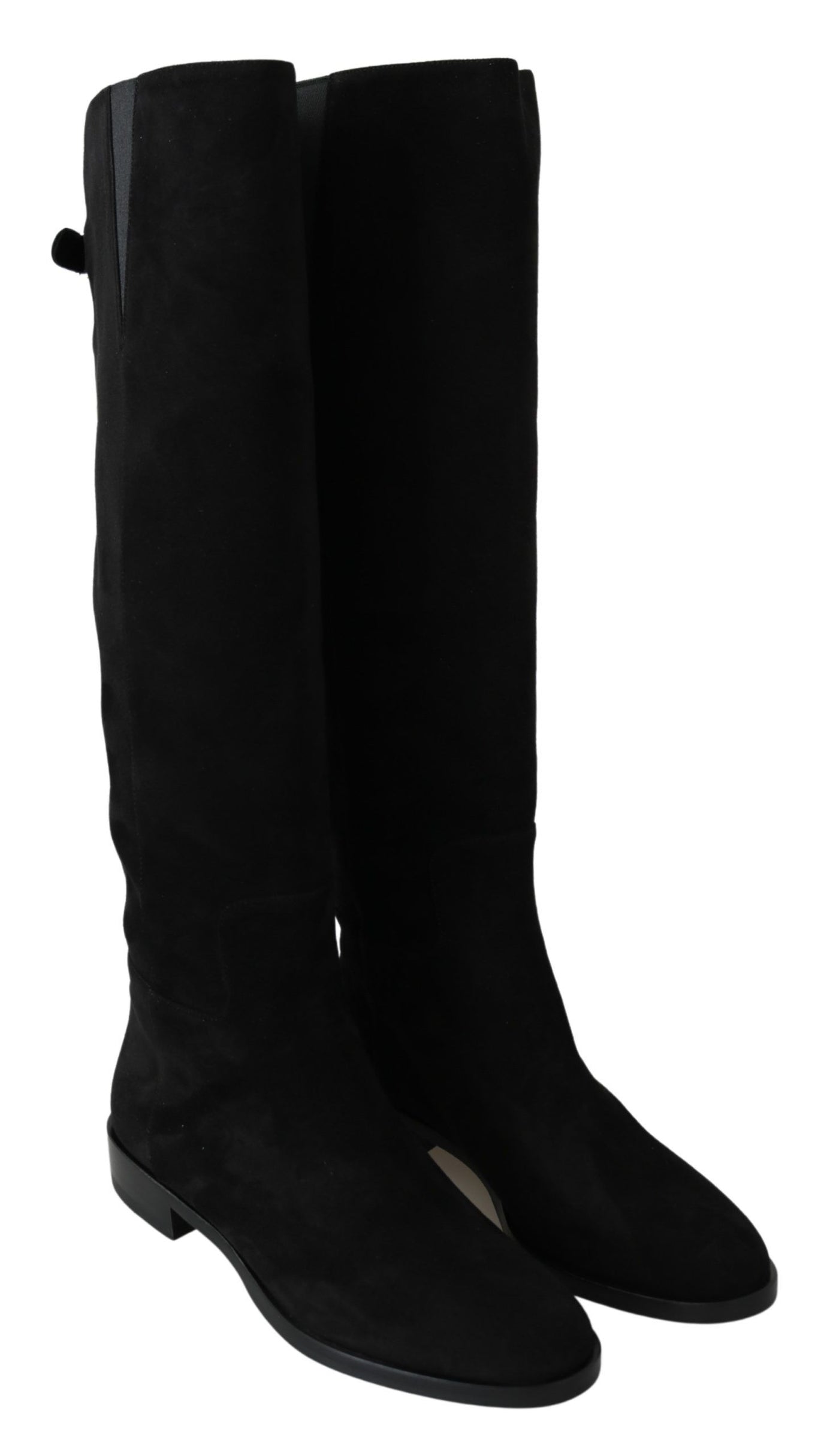 Black Suede Knee High Flat Boots Shoes