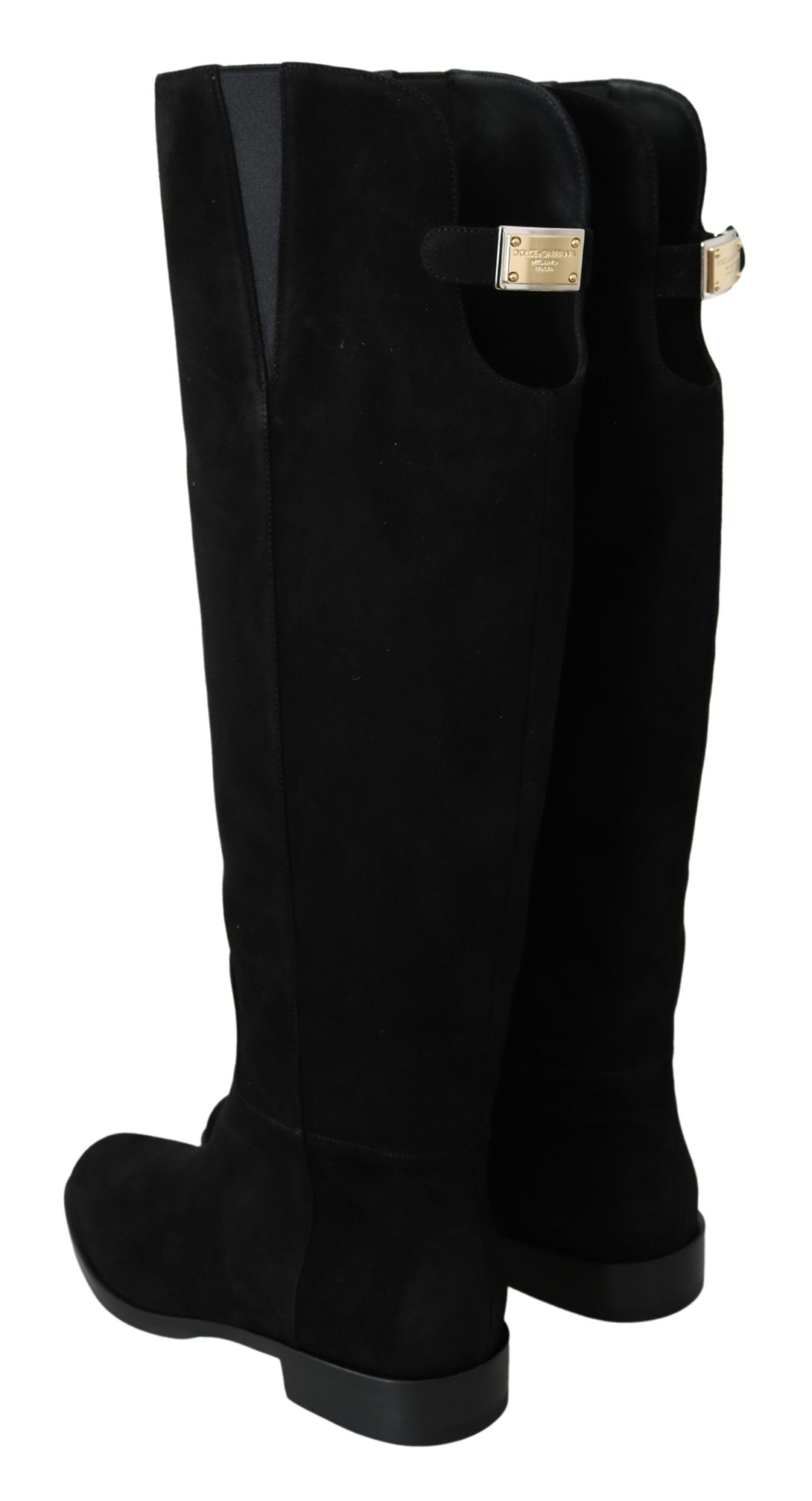 Black Suede Knee High Flat Boots Shoes