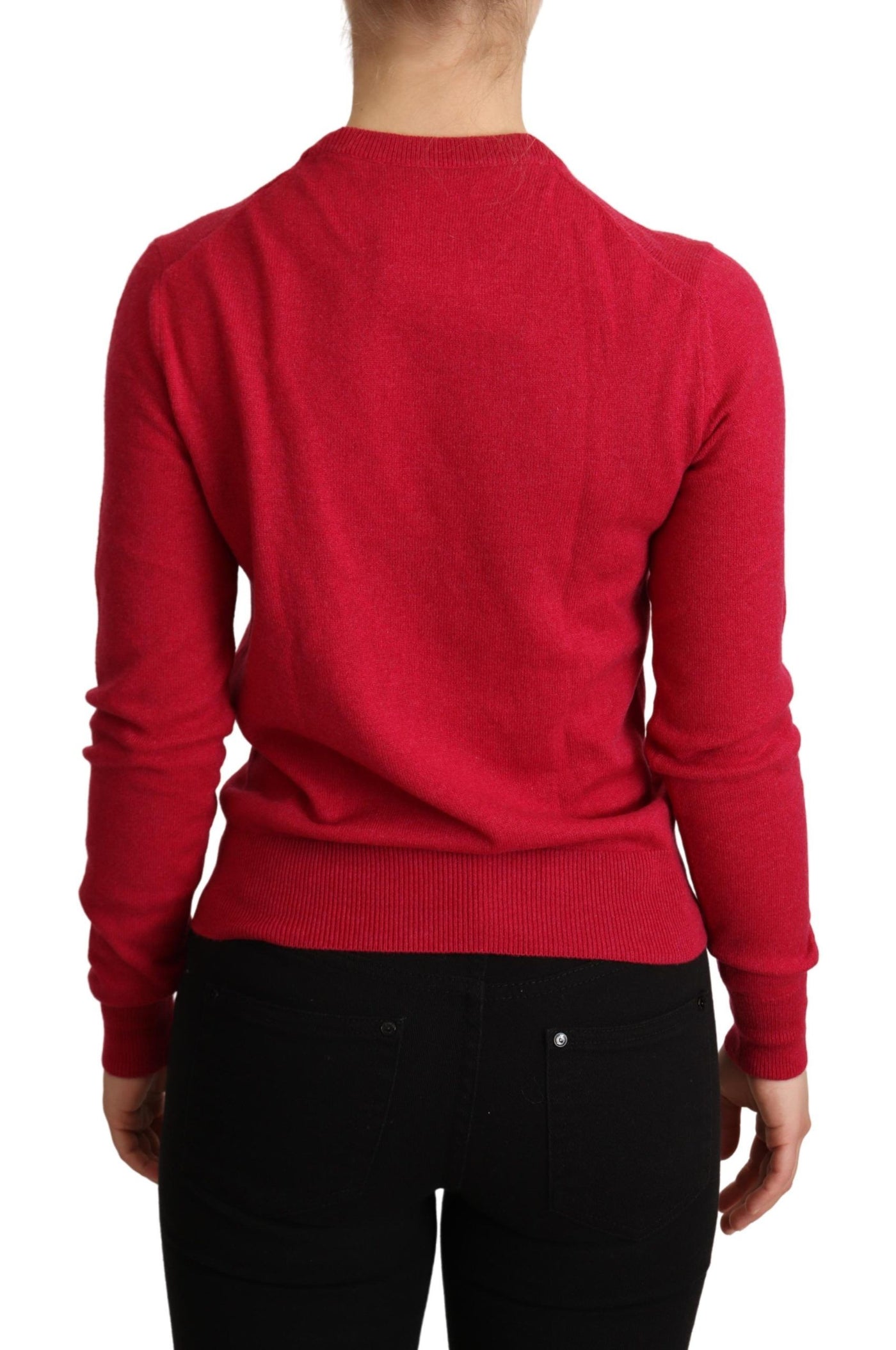 Pink Embroidered Cashmere Wool Pullover Sweater