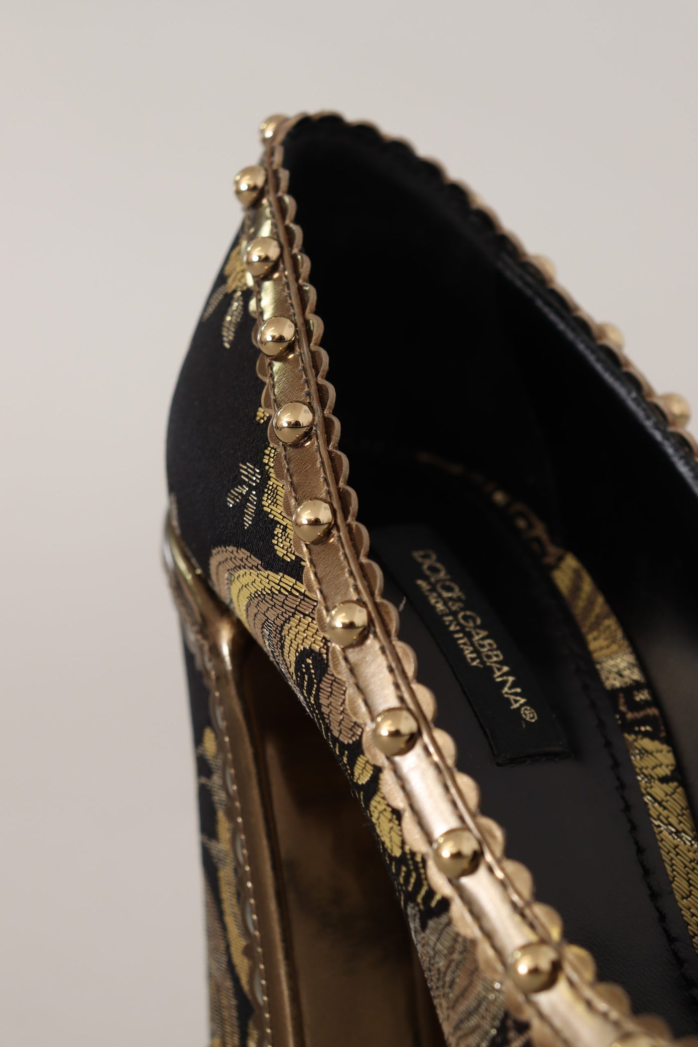 Gold Crystal Square Toe Brocade Pumps Shoes