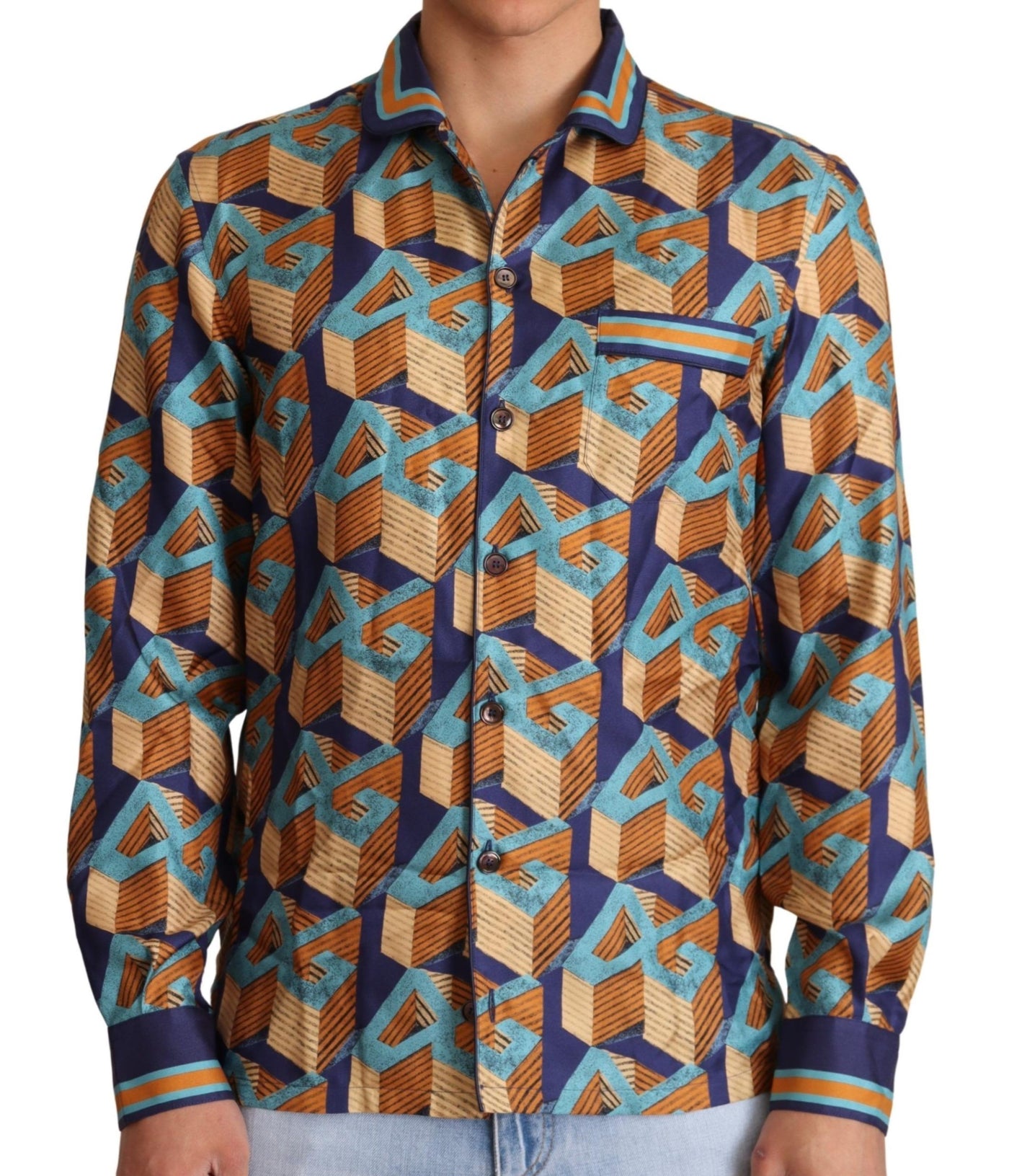 Multicolor DG Logo Silk Mens Top Shirt