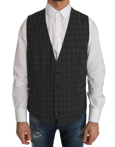 Gray Wool STAFF Checkered Stretch Vest