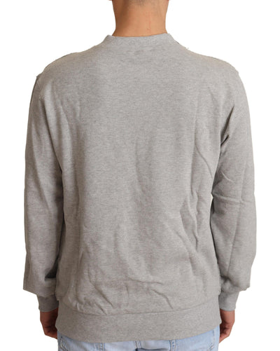 Gray Cotton Crewneck Pullover Sweater