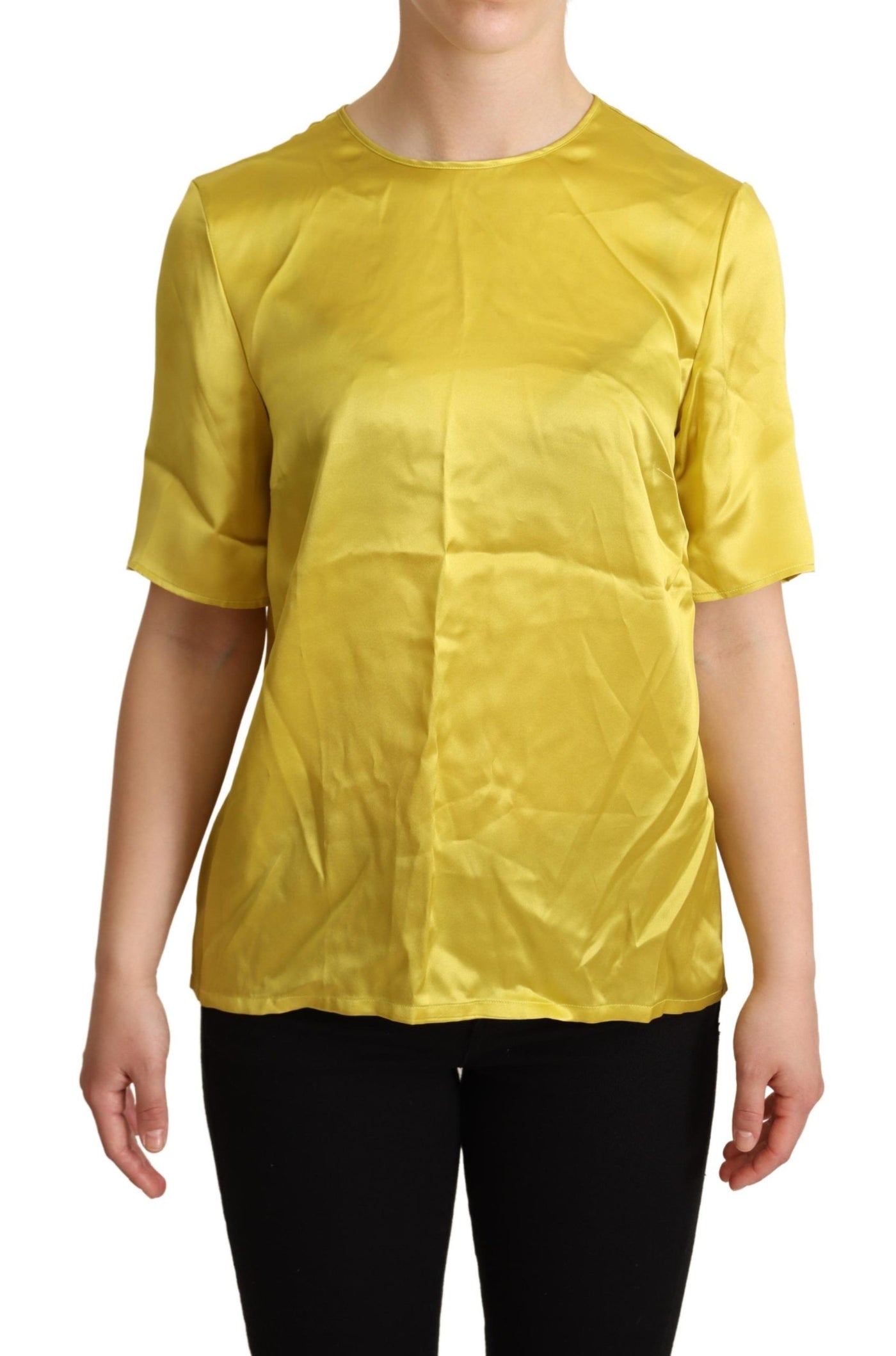 Yellow Silk Short Sleeve Blouse T-shirt