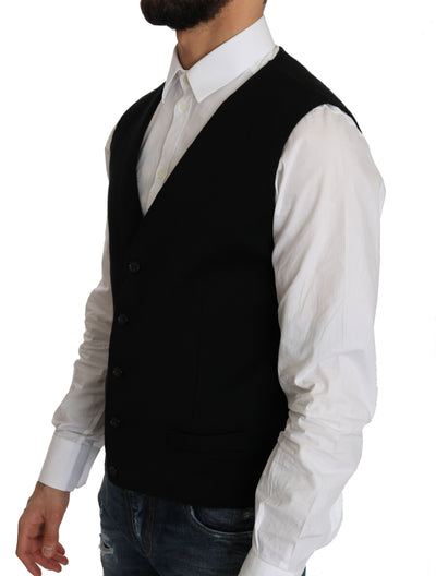 Black Cotton Dress Woven Waistcoat