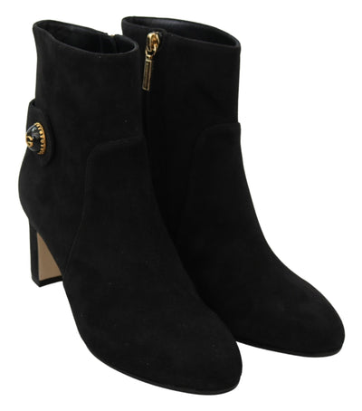 Black Suede Mid Calf Boots Zipper Shoes