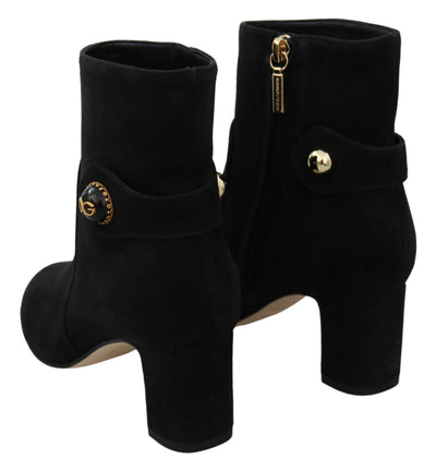 Black Suede Mid Calf Boots Zipper Shoes